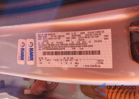 2022 Ford F-250 Xl from USA, damaged, VIN 1FT7W2BN5NEG32276